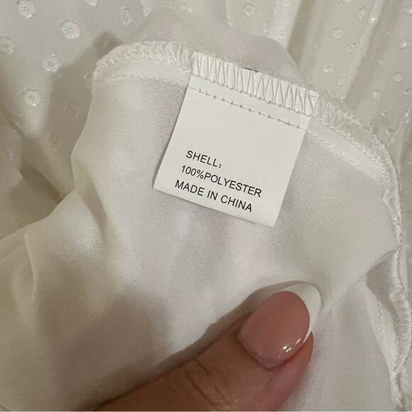 Lioness Legendary Lovers White Swiss Dot Long Sleeve Deep V Tie Waist Dress M - Picture 7 of 8